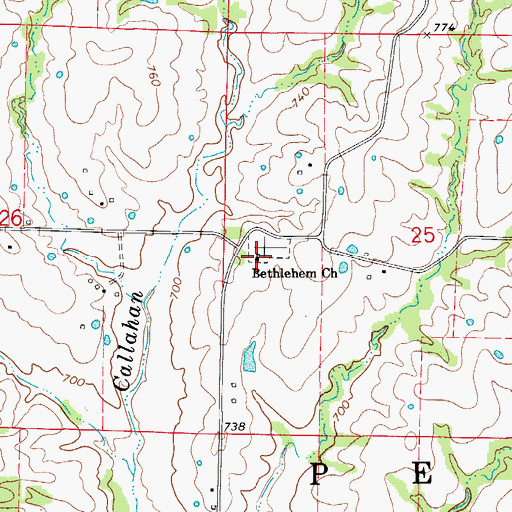 Topographic Map of Bethlehem Church, MO