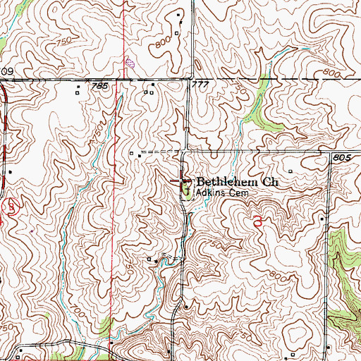 Topographic Map of Bethlehem Church, MO