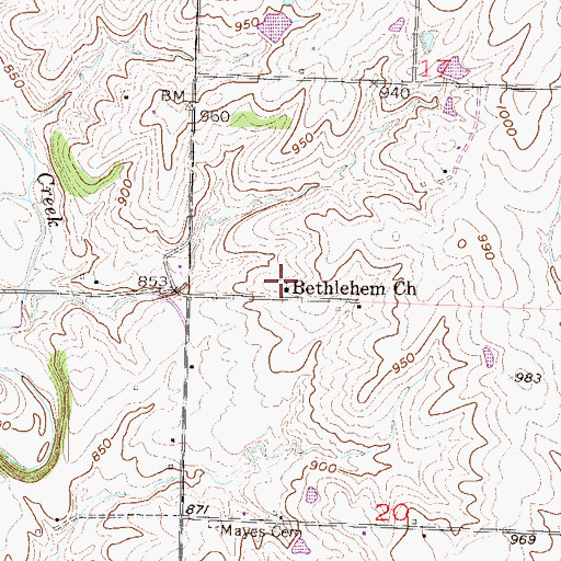 Topographic Map of Bethlehem Church, MO