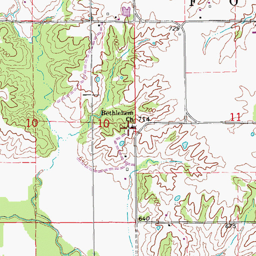 Topographic Map of Bethlehem Church, MO