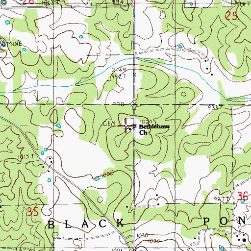 Topographic Map of Bethlehem Church, MO