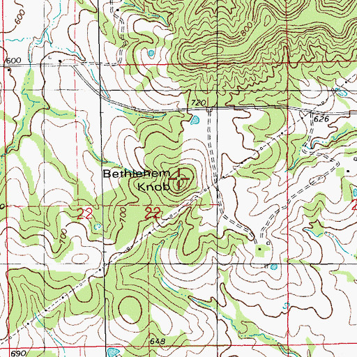 Topographic Map of Bethlehem Knob, MO