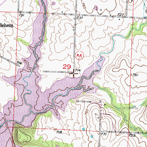 Topographic Map of Bethlehem School (historical), MO