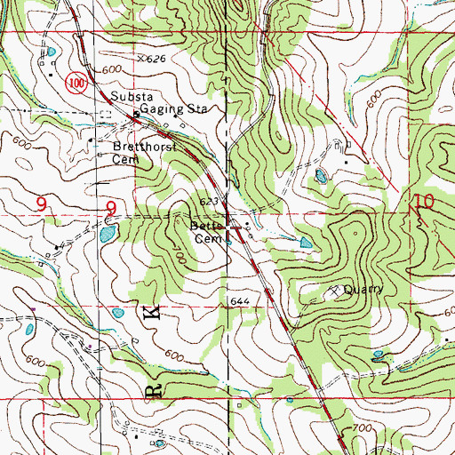 Topographic Map of Betts Cemetery, MO