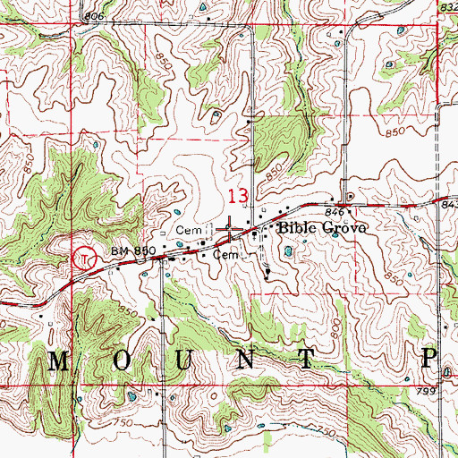 Topographic Map of Bible Grove, MO