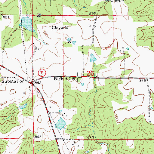 Topographic Map of Bieber Cemetery, MO