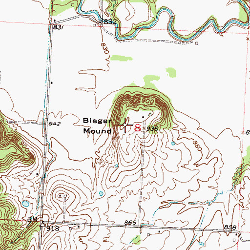 Topographic Map of Bieger Mound, MO