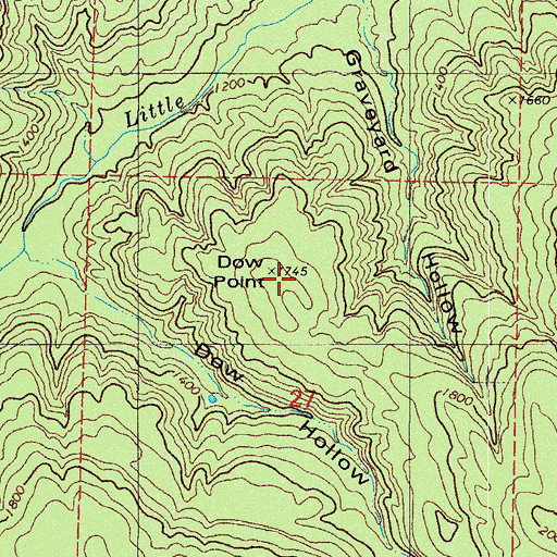 Topographic Map of Dow Point, AR