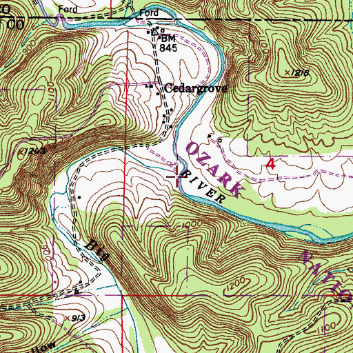 Topographic Map of Big Creek, MO