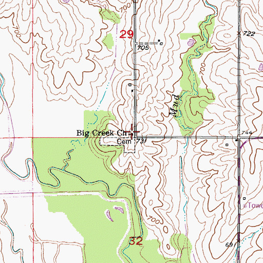 Topographic Map of Big Creek Church, MO