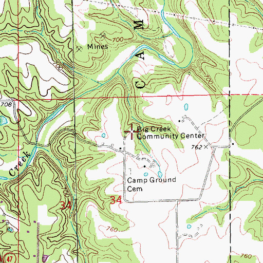 Topographic Map of Big Creek Community Center, MO