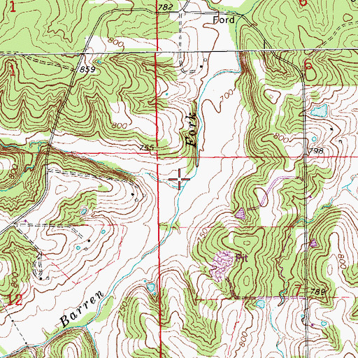 Topographic Map of Big Hollow Branch, MO
