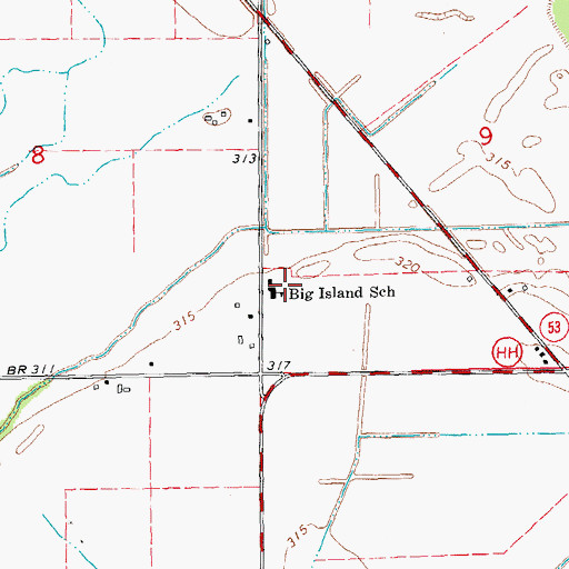 Topographic Map of Big Island School, MO