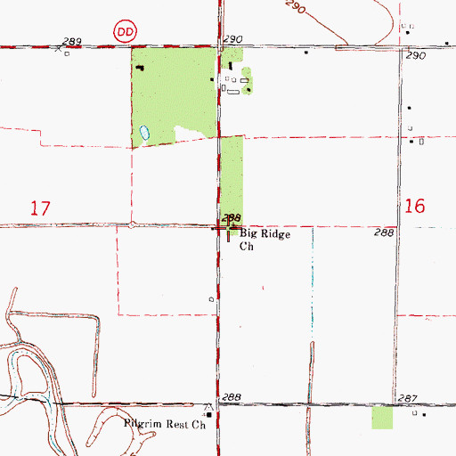 Topographic Map of Big Ridge Church, MO