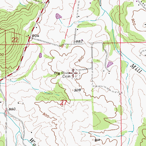 Topographic Map of Big River Cemetery, MO
