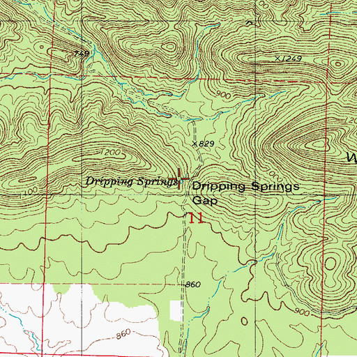 Topographic Map of Dripping Springs, AR