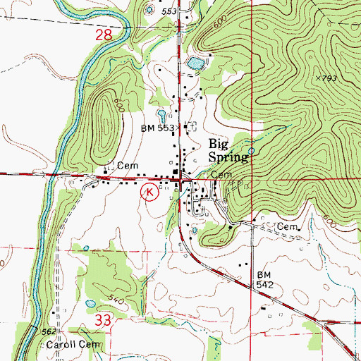 Topographic Map of Big Spring, MO