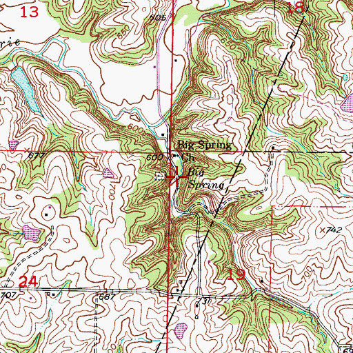 Topographic Map of Big Spring, MO