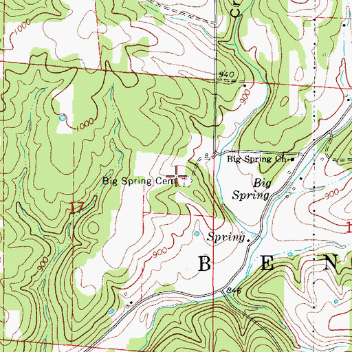 Topographic Map of Big Spring Cemetery, MO