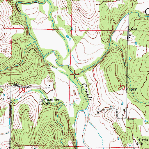 Topographic Map of Billies Creek, MO