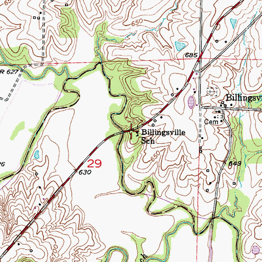 Topographic Map of Billingsville School (historical), MO