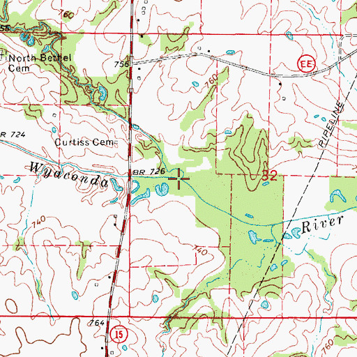 Topographic Map of Billups Branch, MO