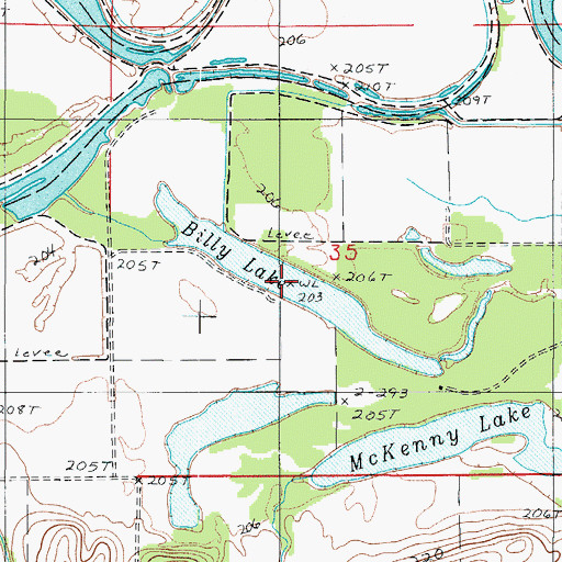 Topographic Map of Billy Lake, MO