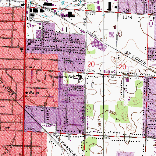 Topographic Map of Bingham School, MO