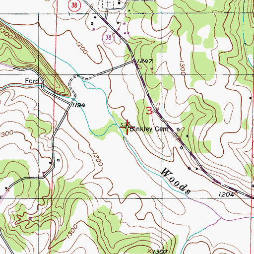 Topographic Map of Binkley Cemetery, MO