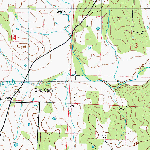 Topographic Map of Bird Branch, MO