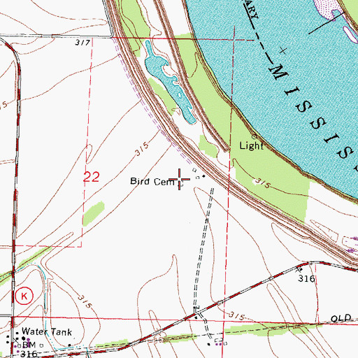 Topographic Map of Bird Cemetery, MO