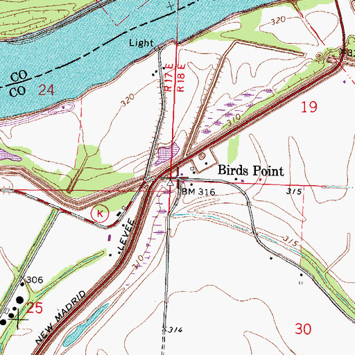 Topographic Map of Birds Point, MO