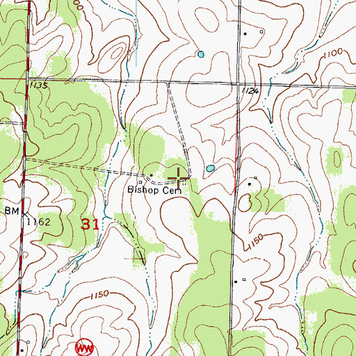 Topographic Map of Bishop Cemetery, MO