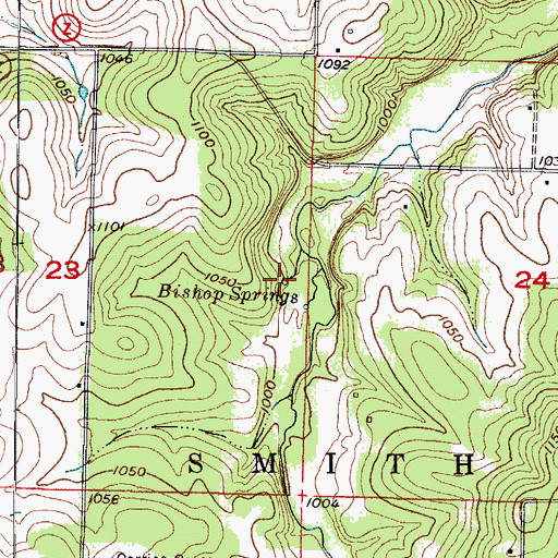 Topographic Map of Bishop Springs, MO