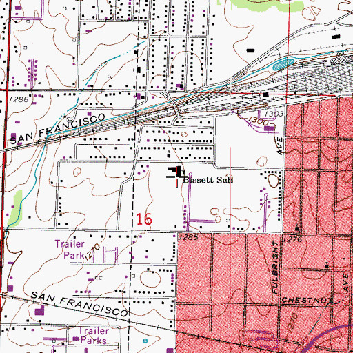 Topographic Map of Bissett School, MO