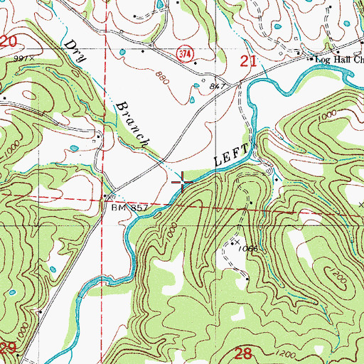 Topographic Map of Dry Branch, AR