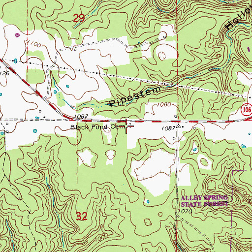 Topographic Map of Black Pond Cemetery, MO