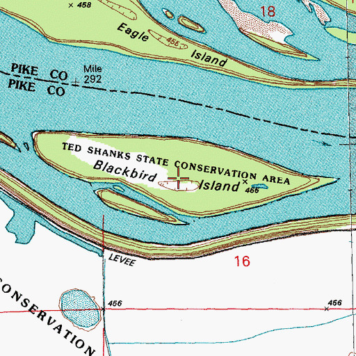 Topographic Map of Blackbird Island, MO