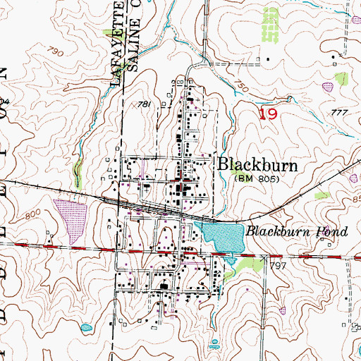 Topographic Map of Blackburn, MO