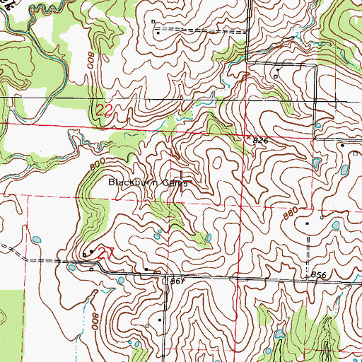Topographic Map of Blackburn Cemetery, MO