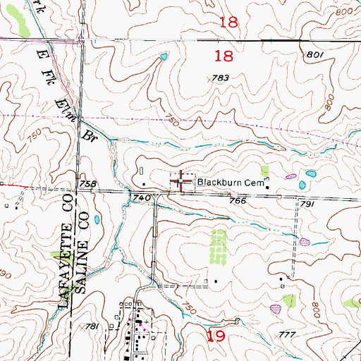 Topographic Map of Blackburn Cemetery, MO