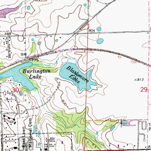 Topographic Map of Blackmore Lake, MO