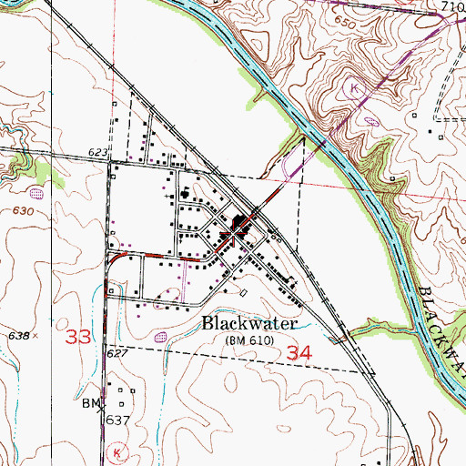Topographic Map of Blackwater, MO