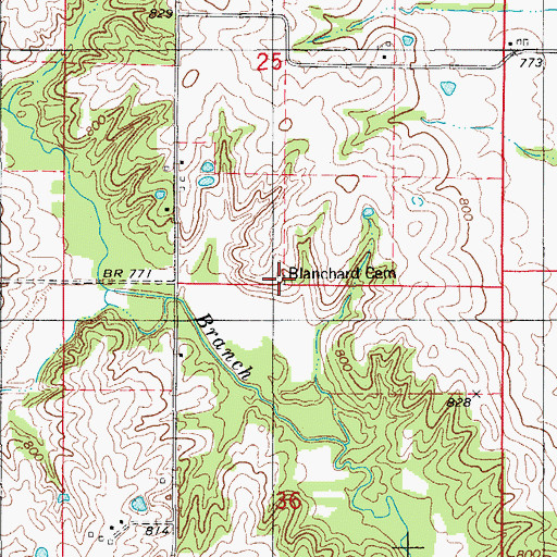 Topographic Map of Blanchard Cemetery, MO