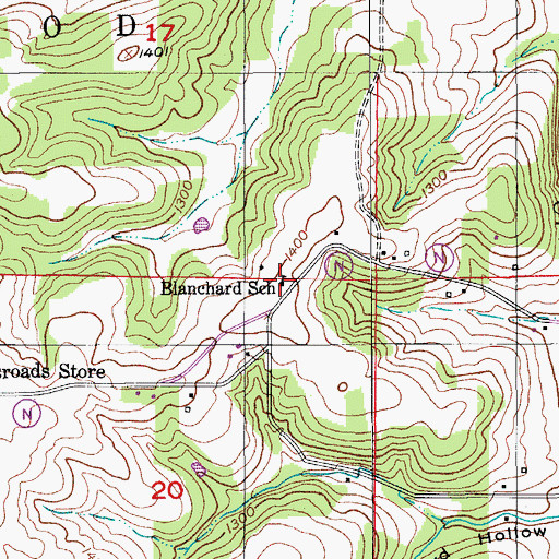 Topographic Map of Blanchard School, MO