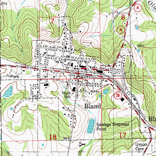 Topographic Map of Bland, MO