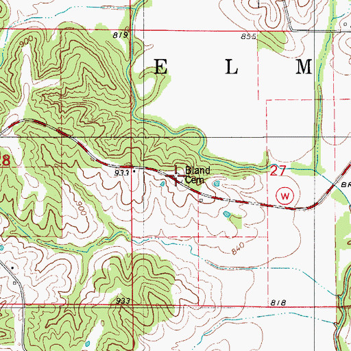 Topographic Map of Bland Cemetery, MO