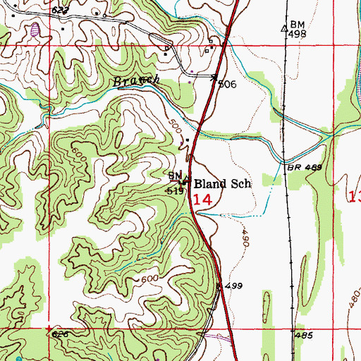 Topographic Map of Bland School, MO