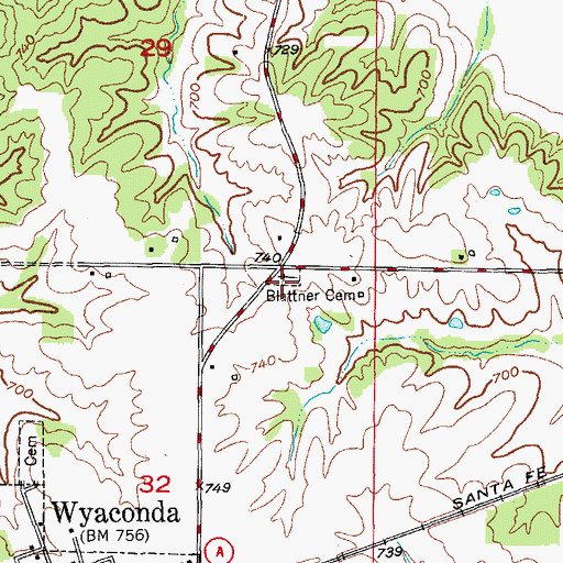 Topographic Map of Blattner Cemetery, MO