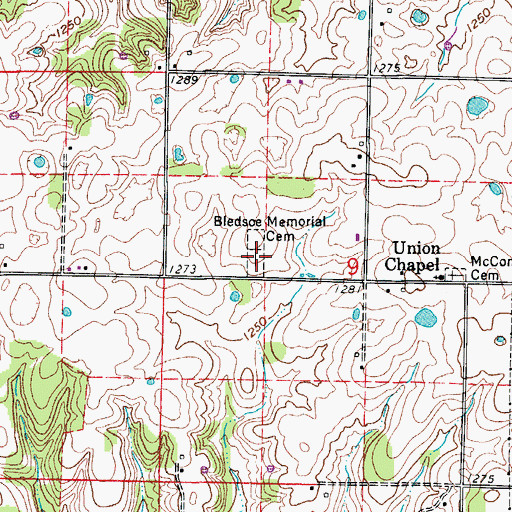 Topographic Map of Bledsoe Memorial Cemetery, MO